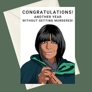 Carte d'anniversaire A5 Claudia Winkleman Les traîtres, parfaite pour un cadeau, une occasion ou une carte amusante pour les fans de la série télévisée et de l'acteur