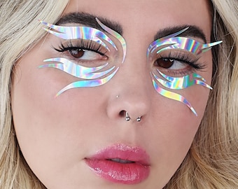 GRAPHIC LINER - Silver Rainbow - Holographic multichrome iridescent face sticker, festival makeup, temporary tattoo, fake tattoo, face decal