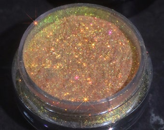 TANGERINE QUEEN - Multichrome glittery loose/pressed eyeshadow, Shinny shifts Orange, Green, Gold & Pink, chameleon indie makeup brand