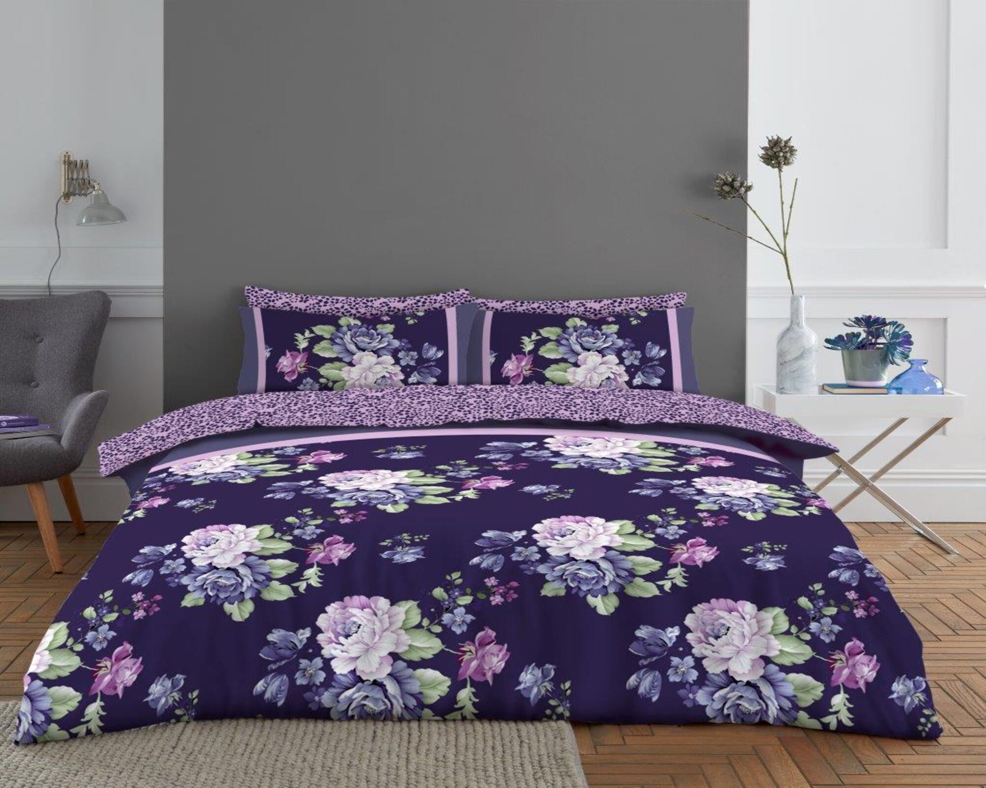 Easy Care Hayley Duvet Cover Set With Matching Fitted Bed Sheet Floral Matching Pillow Cases