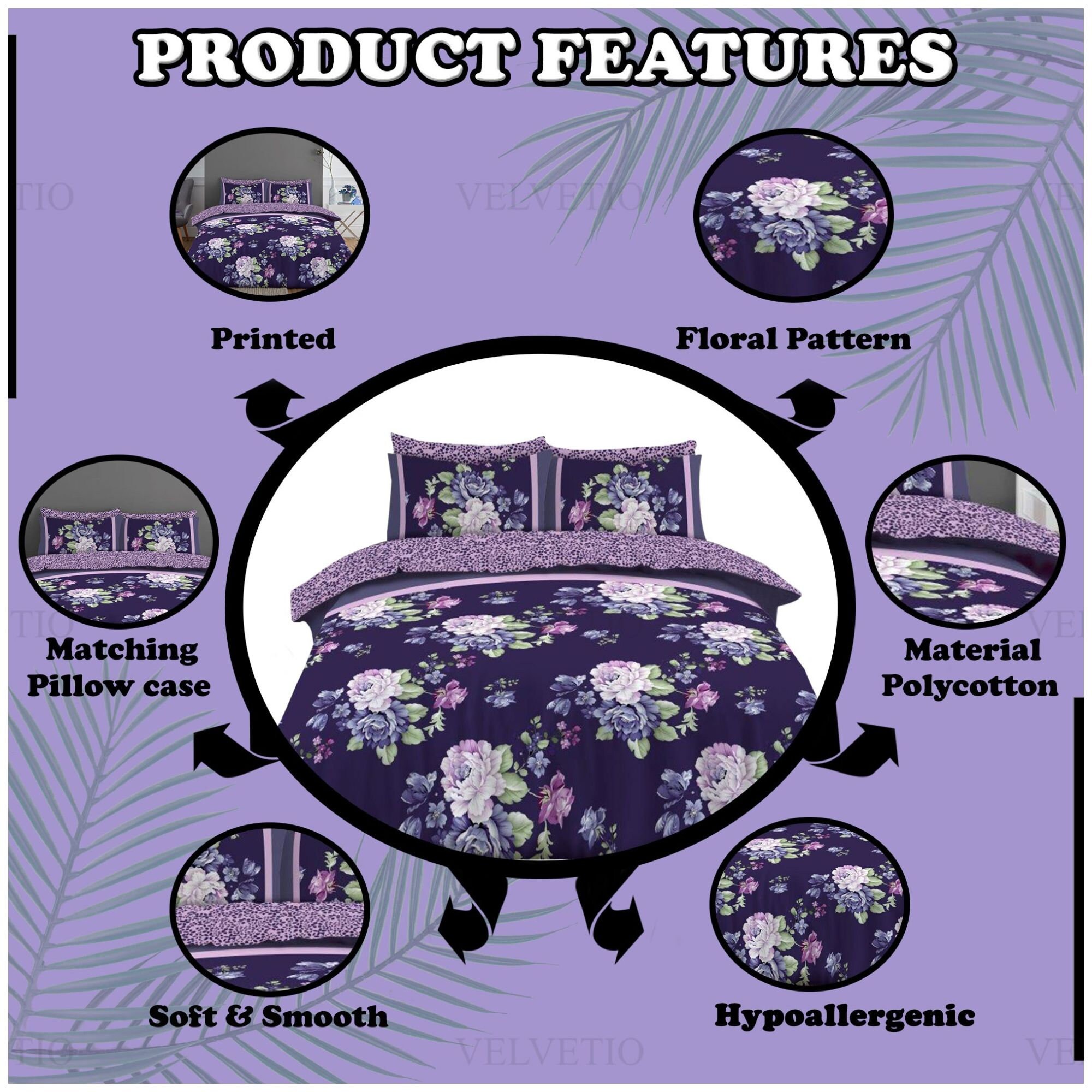 Easy Care Hayley Duvet Cover Set With Matching Fitted Bed Sheet Floral Matching Pillow Cases