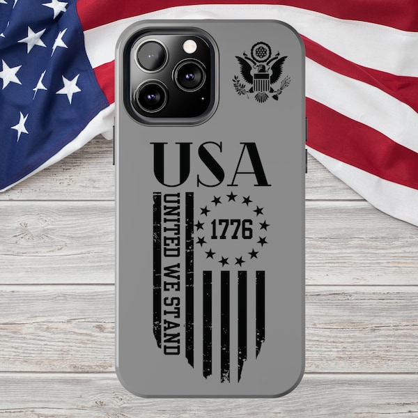 United We Stand Phone Case Distressed USA Flag Tough Cover Patriotic Phone Skin Gift For Fathers Day Gift, Fits iPhone 11 12 13 14 15