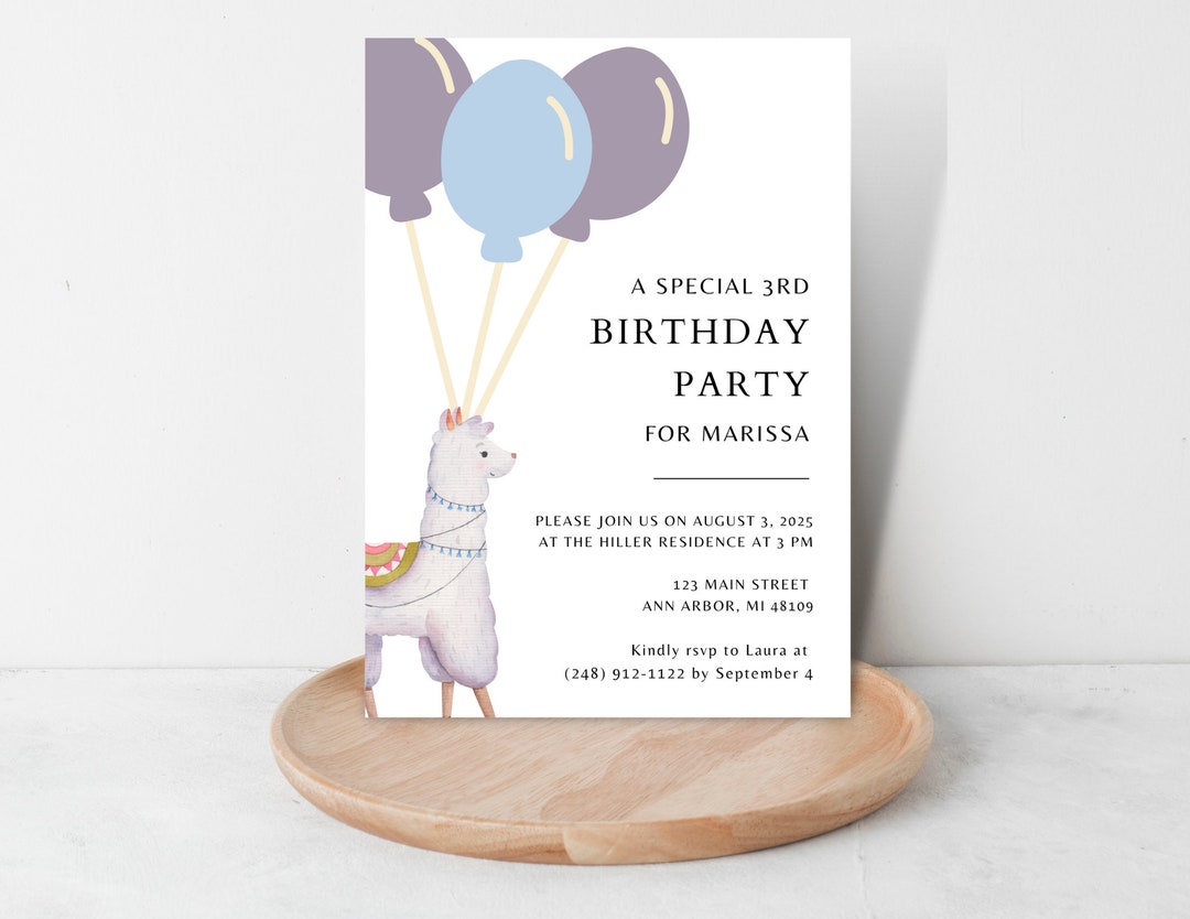 Llama Birthday Party Invitation Printable, Instant Download, Canva ...