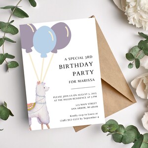 Llama Birthday Party Invitation Printable, Instant Download, Canva ...