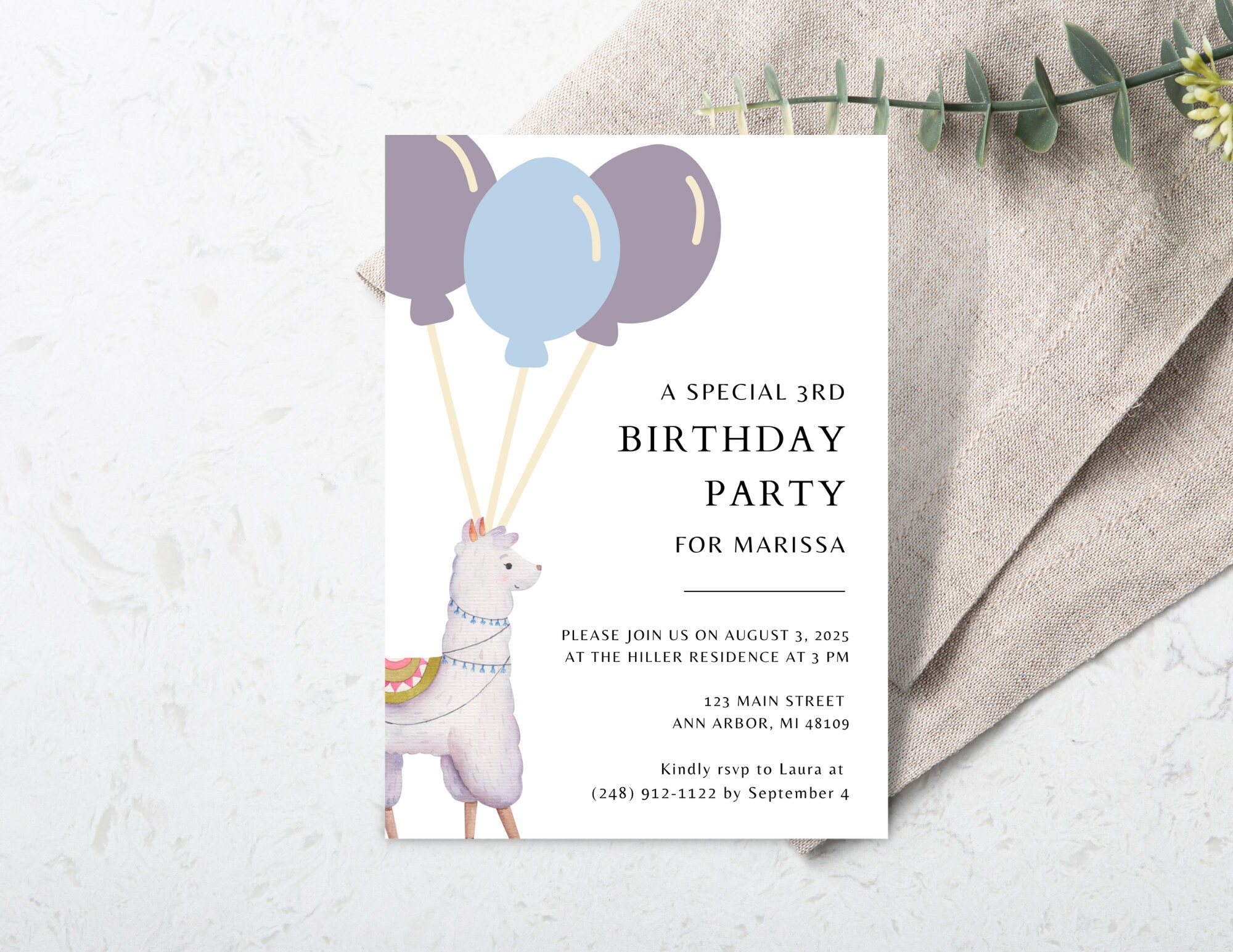 Llama Birthday Party Invitation Printable, Instant Download, Canva ...