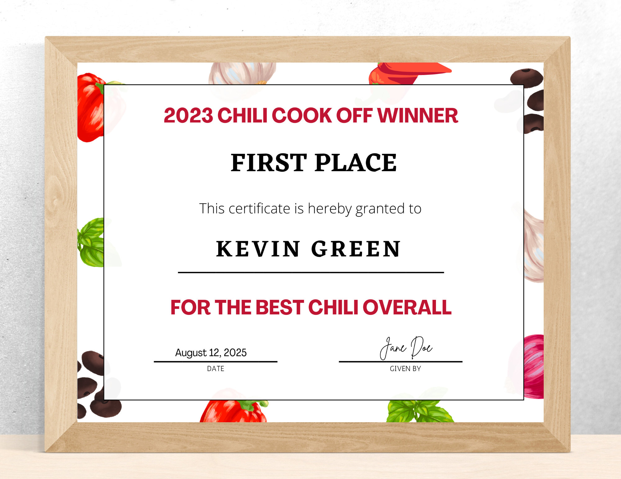 Chili Cookoff Award Chili Cook off Certificate, Printable and