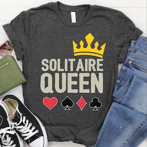 Maglietta / Felpa / Felpa con cappuccio Solitaire Queen, Regalo Lucky Solitaire per donna, Maglietta gioco di carte, Maglietta giocatori di carte, Torneo, Serata di gioco