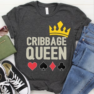 Camisa/regata/moletom Cribbage Queen, presente Cribbage, camiseta Cribbage para ela/mulheres, esposa, camiseta de jogo de cartas, jogador de cartas, camiseta amante de Cribbage