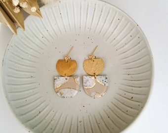 Handmade hanging earrings "Aline" marble beige