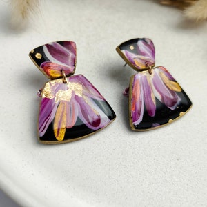 SALE % old price CHF 28.50 Hand-painted hanging earrings Lia floral pattern black-pink-gold image 5