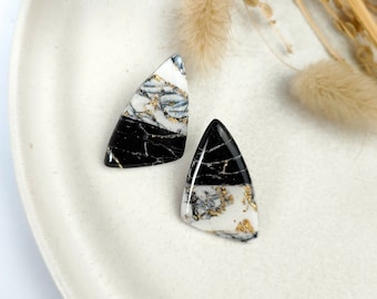 Elegant ear studs "Lena" graphic marble two-tone black and white