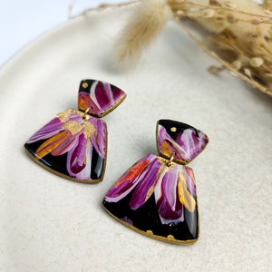 SALE % old price CHF 28.50 Hand-painted hanging earrings Lia floral pattern black-pink-gold image 7