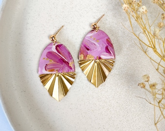 Hand-painted hanging earrings "Katharina" floral pattern pink-pink