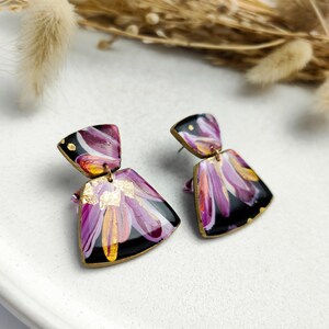 SALE % old price CHF 28.50 Hand-painted hanging earrings Lia floral pattern black-pink-gold image 8