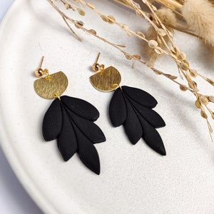 Handmade hanging earrings "Flora" leaf-shaped black