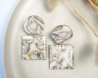 Elegant hanging earrings "Amelie" white marble