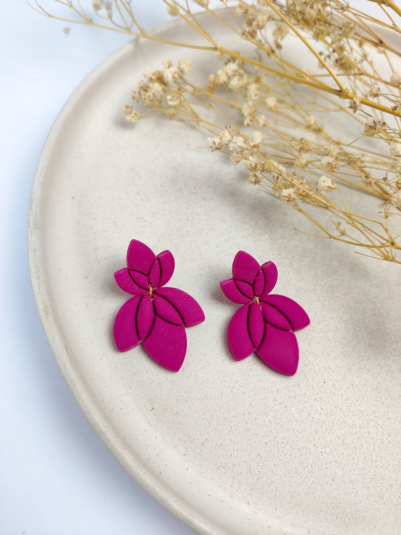 Handmade drop earrings Lilly fuchsia-pink floral shape image 6