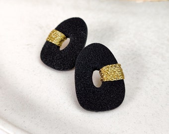 Elegant statement earrings "Mila" black-gold