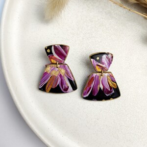 SALE % old price CHF 28.50 Hand-painted hanging earrings Lia floral pattern black-pink-gold image 6