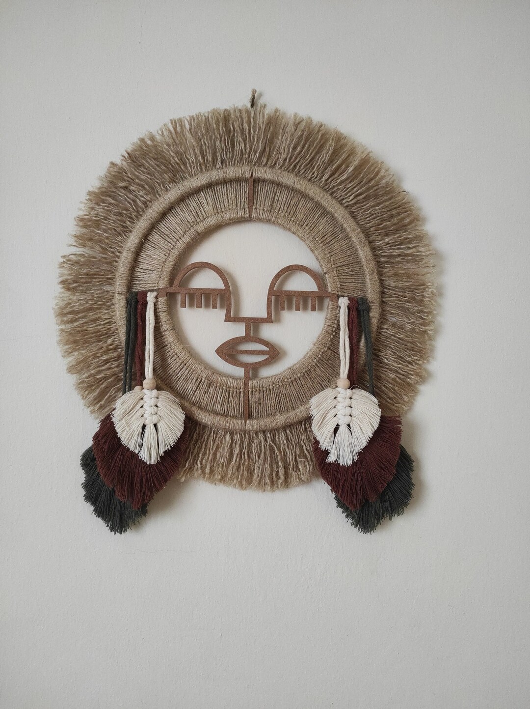 Bohoethnic Wall Decor girl With Earrings Jute Etsy