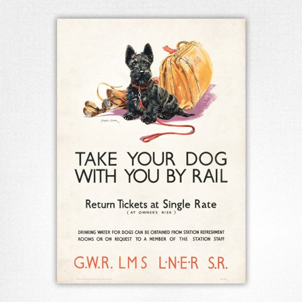 Affiche Emmenez votre chien avec vous en train Scottie Dog - A4, A3, A2, A1 & 50x70