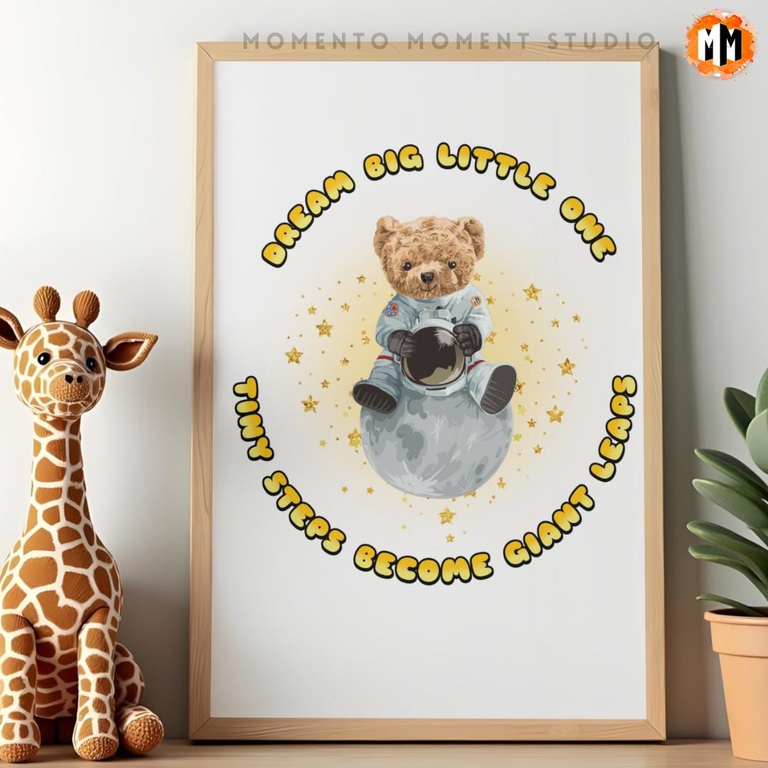 Astronaut Teddy Wall Art, Cute Bear Kids Space Printable, Motivational ...