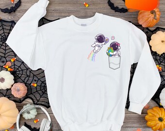 Space Romance Glitter Sweatshirt For Kids, Cute Toddler Astronaut Sweater For His Birthday, Comfy Fall Sweatshirt For Space Lover