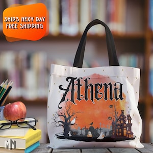 Custom Spooky Halloween Tote Bag, Witch Trick Or  Treat Bag For Kids, Monster Candy Bag For Children, Pumpkin Goodie Gift Bag For Friends