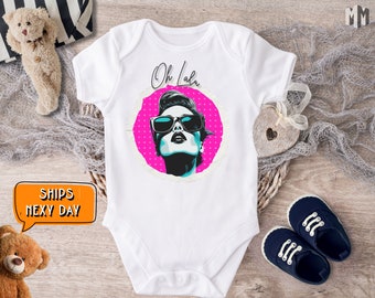 Chic Baby Oh LaLa Retro Bodysuit, Stylish Fashion Kids Clothing For Toddlers, Unique Boho Baby Apparel, Auntie's Bestie Gift