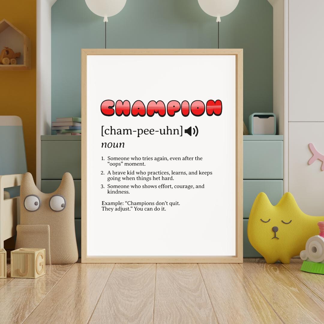 Champion Definition Art Print, Growth Mindset Classroom Decor (digital ...