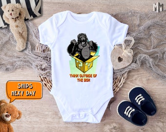 Think Outside The Box Gorilla Bodysuit, Monkey Baby Jumper for Gamer Parents, Perfect Baby Shower Gifts for Developers,  Animal Lover Gift