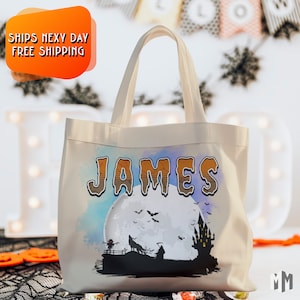 Spooktacular Individuelle Tragetaschen, Personalisierte Canvas Tasche für Kinder, Süßes oder Saures Goodie Bag, Kinder Halloween Sack, Werwolf Geschenktasche