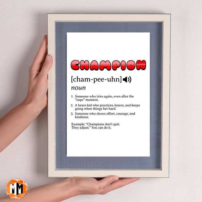 Champion Definition Art Print, Growth Mindset Classroom Decor (digital ...