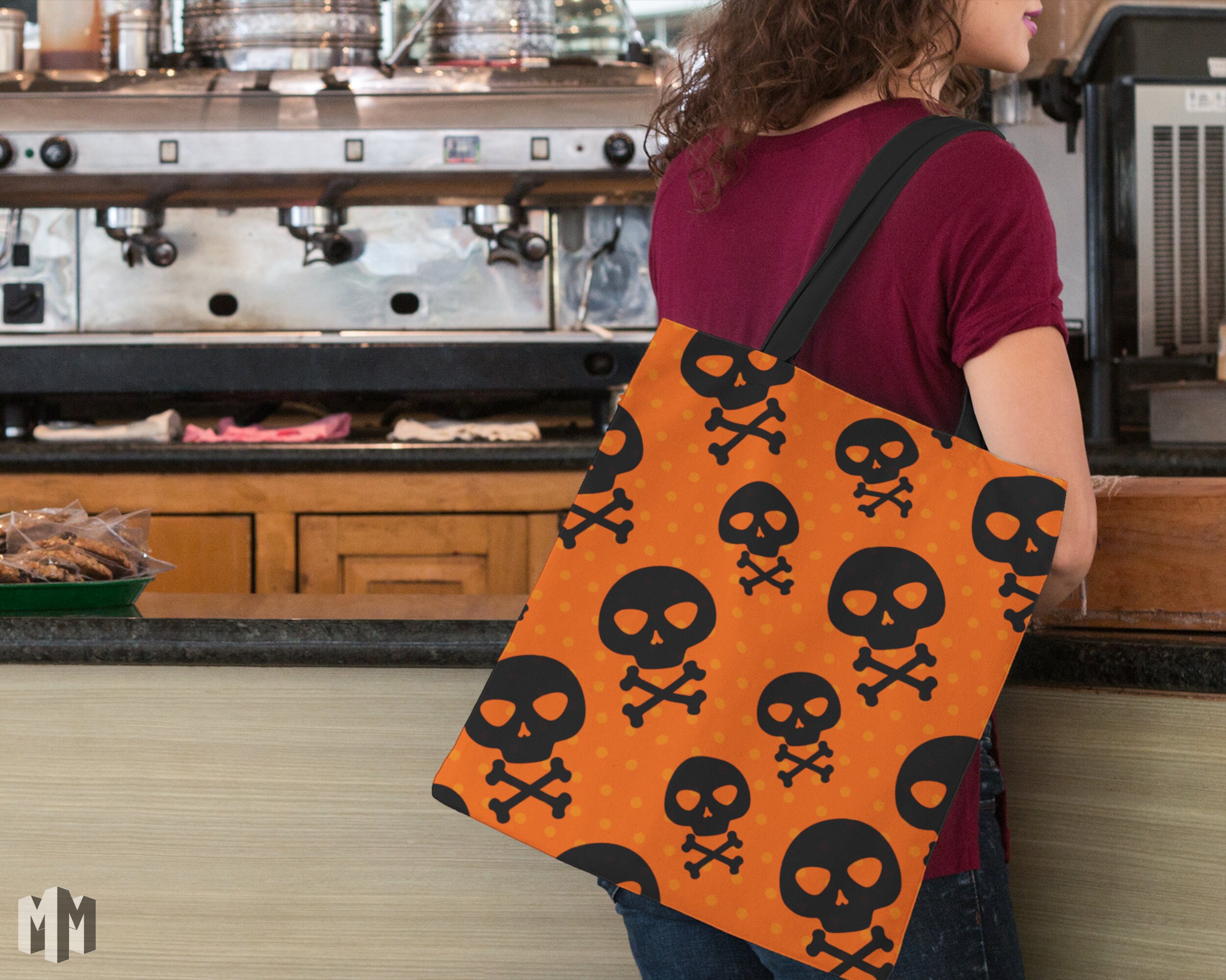 Spring Skull & Crossbones Halloween Bag, Skeleton Tote Bag for Teens ...