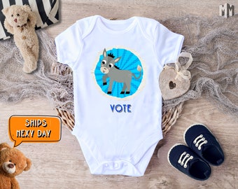Donkey Delight New Vote Bodysuit, Democratic Baby Jumper for Toddler, Blue Animal Baby Shower Gift for Democrat