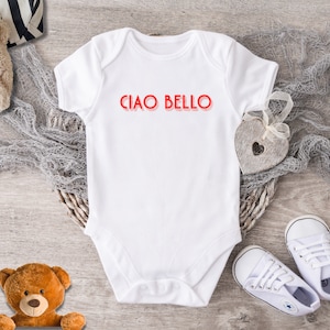 チャオ ベロの子供服、イタリアのベビーボディスーツ、妊娠のお知らせ、イタリアのベビーシャワーギフト、ローマの男の子のベビー服