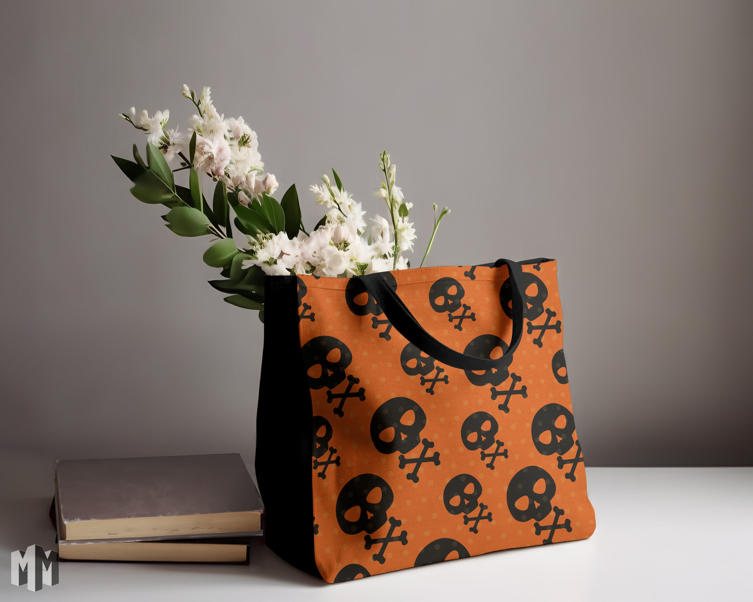 Spring Skull & Crossbones Halloween Bag, Skeleton Tote Bag for Teens ...