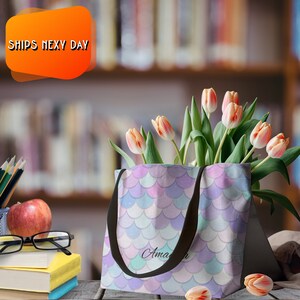 Sac en toile personnalisé scintillant arc-en-ciel pour femme, sacs fourre-tout colorés pour adolescents, sac de projet personnalisé licorne, sac cadeau fourre-tout nommé professeur