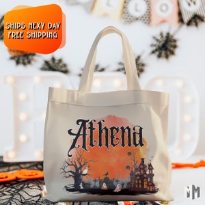 Personalized Halloween Tote Bag, Cut Cat Bag Kids Bag, Trick Or Treat Tote Bag for Girls, Custom Fall Canva Tote for Boys,