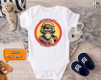 Funny Monkey See, Monkey Do Infant Clothing, Cute Newborn Jumpsuit For Her, New Dad Gift Clothing