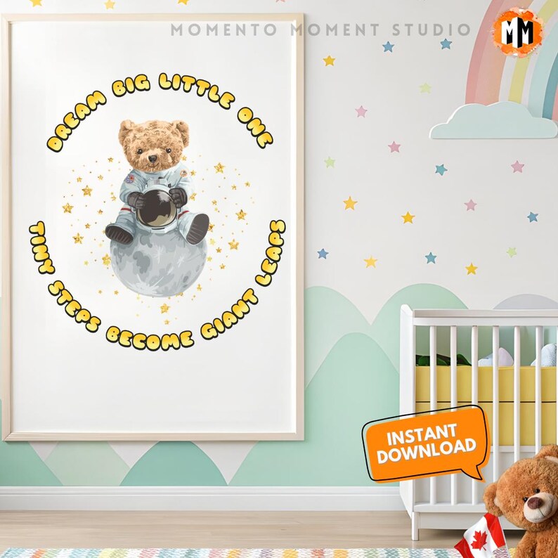 Astronaut Teddy Wall Art, Cute Bear Kids Space Printable, Motivational ...