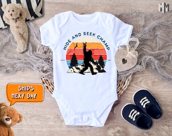 Hide and Seek Champ Baby Clothing, Funny Sasquatch Toddler Bodysuit, Best Baby Shower Gift From Aunt, Kids Outdoor Adventure Clothing