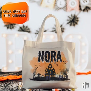 Sac fourre-tout d'Halloween personnalisé, Sac en coton pour donner des friandises ou des bonbons pour enfants, Sac de bonbons d'Halloween zombie, Cadeaux personnalisés pour Halloween, Adorable fourre-tout d'automne