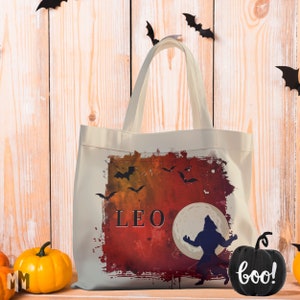 Howliday Tote Bag for Kids, Kids Personalized Halloween Tote, Customized Name Goodie Bag, Funny Werewolf Gift Bag, Trick or Treat Tote Bag