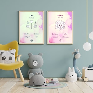 Póster / Póster o archivo PDF: signo astrológico bebé / niño - Regalo de nacimiento, decoración de la habitación del niño