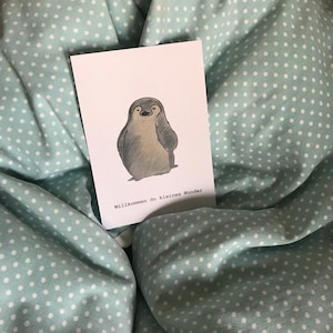 süße Postkarte zur Geburt Pinguin, Grußkarte für das Baby