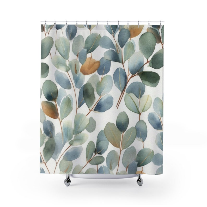 Watercolor Eucalyptus Leaves Shower Curtain Green Leaf Etsy