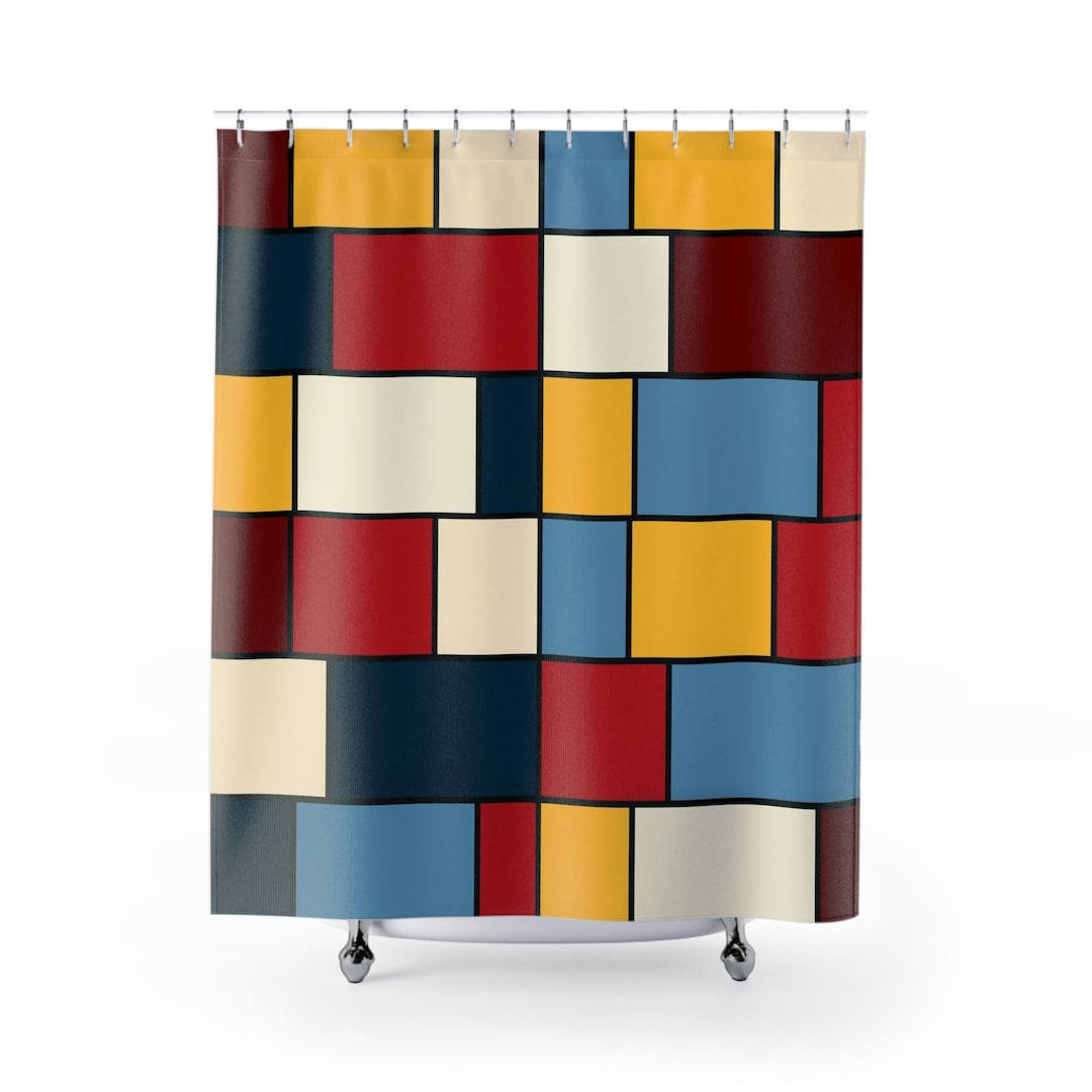 Art Deco Shower Curtain Retro Color Block Shower Curtain Etsy
