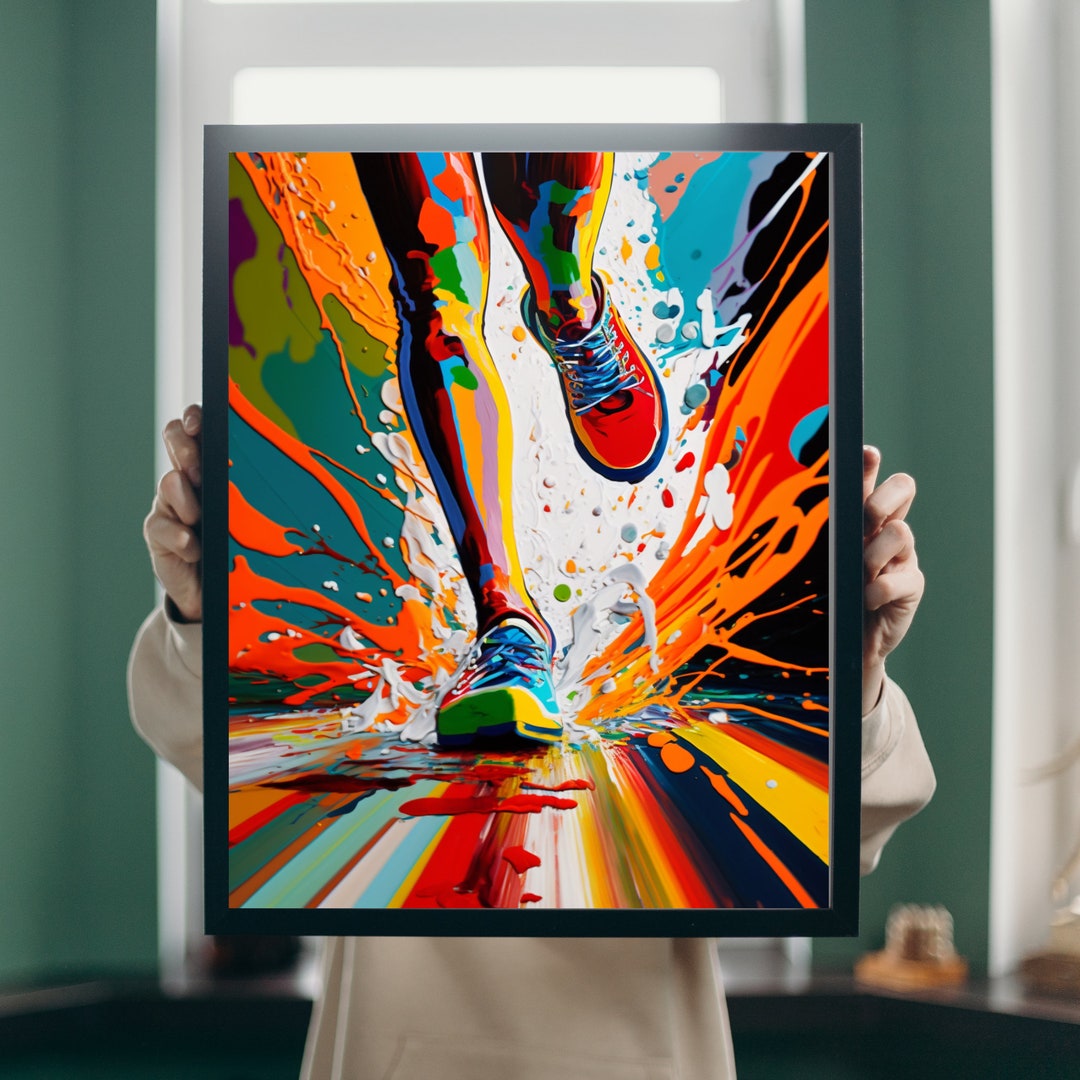 Colourful Abstract Multicolour Running Wall Art Print for Home Office