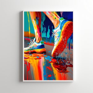 Runner Feet Art Print: Colorful Liquid Acrylic, Marathon Motivation (Digital Download)